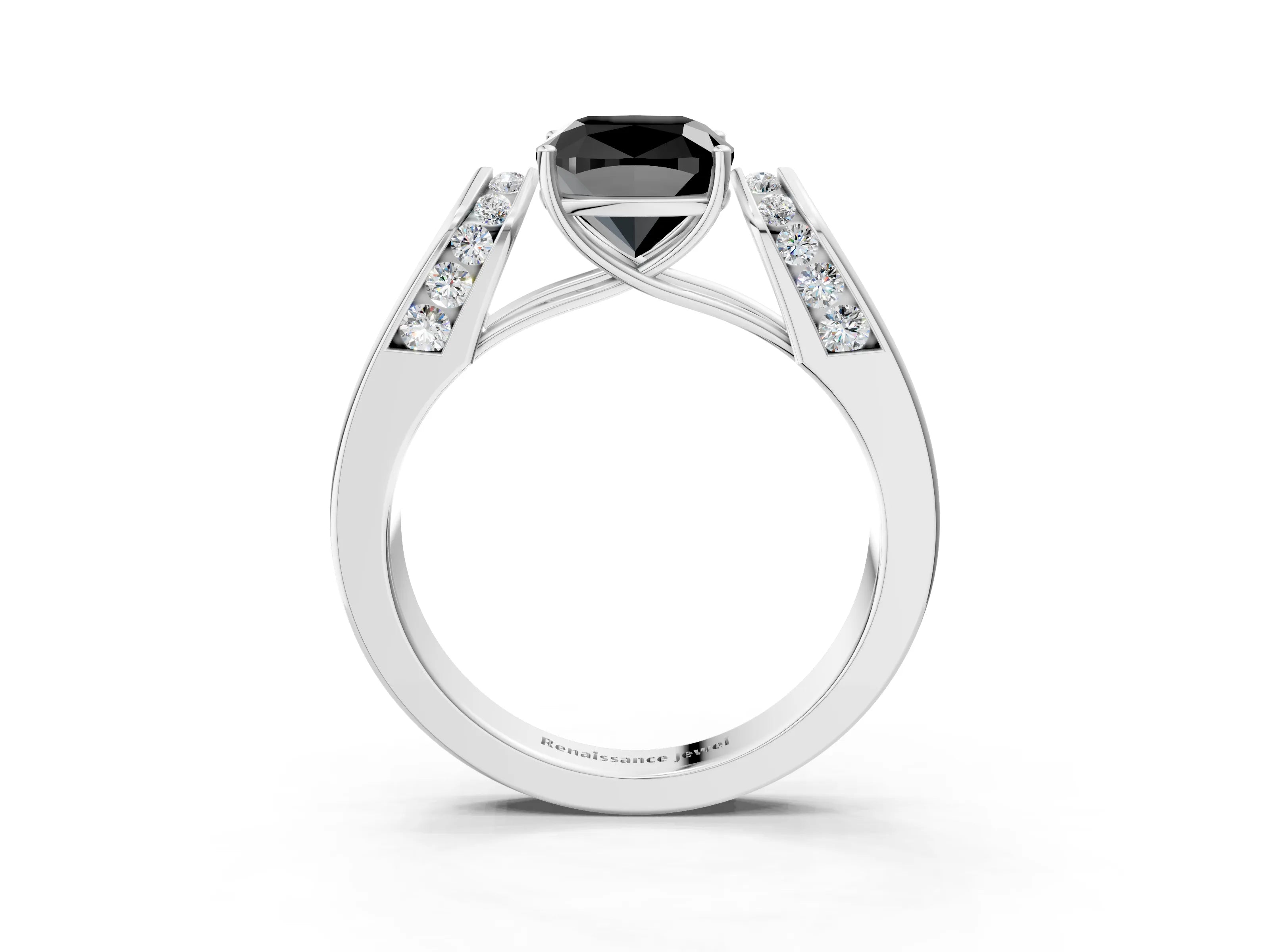 White gold Fancy Black Cushion Cut Cut Diamond Channel Set Solitaire Ring with Four-Prong Setting_3