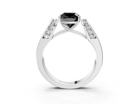 White gold Fancy Black Cushion Cut Cut Diamond Channel Set Solitaire Ring with Four-Prong Setting_3