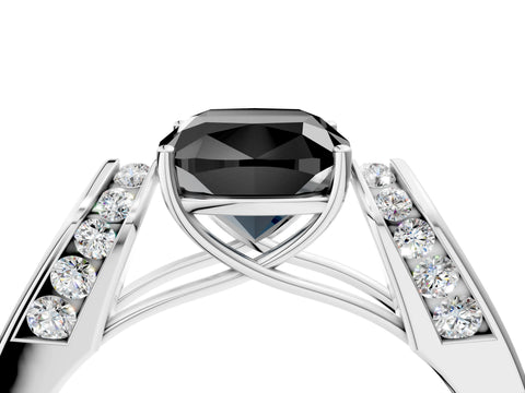 White gold Fancy Black Cushion Cut Cut Diamond Channel Set Solitaire Ring with Four-Prong Setting_4