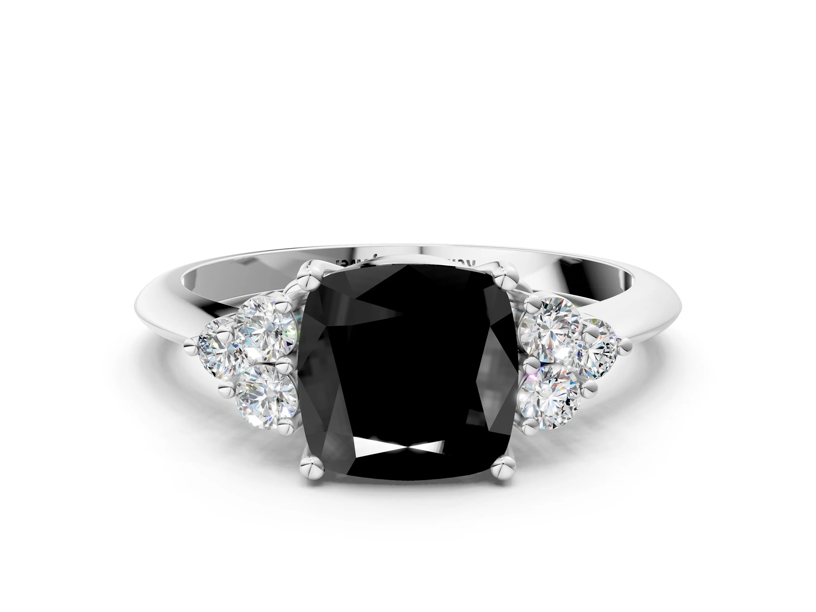 White gold Fancy Black Cushion Cut Cut Diamond Cluster Ring with Solitaire Band and Four-Prong Setting_24