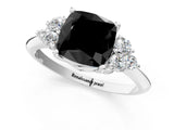 White gold Fancy Black Cushion Cut Cut Diamond Cluster Ring with Solitaire Band and Four-Prong Setting_25