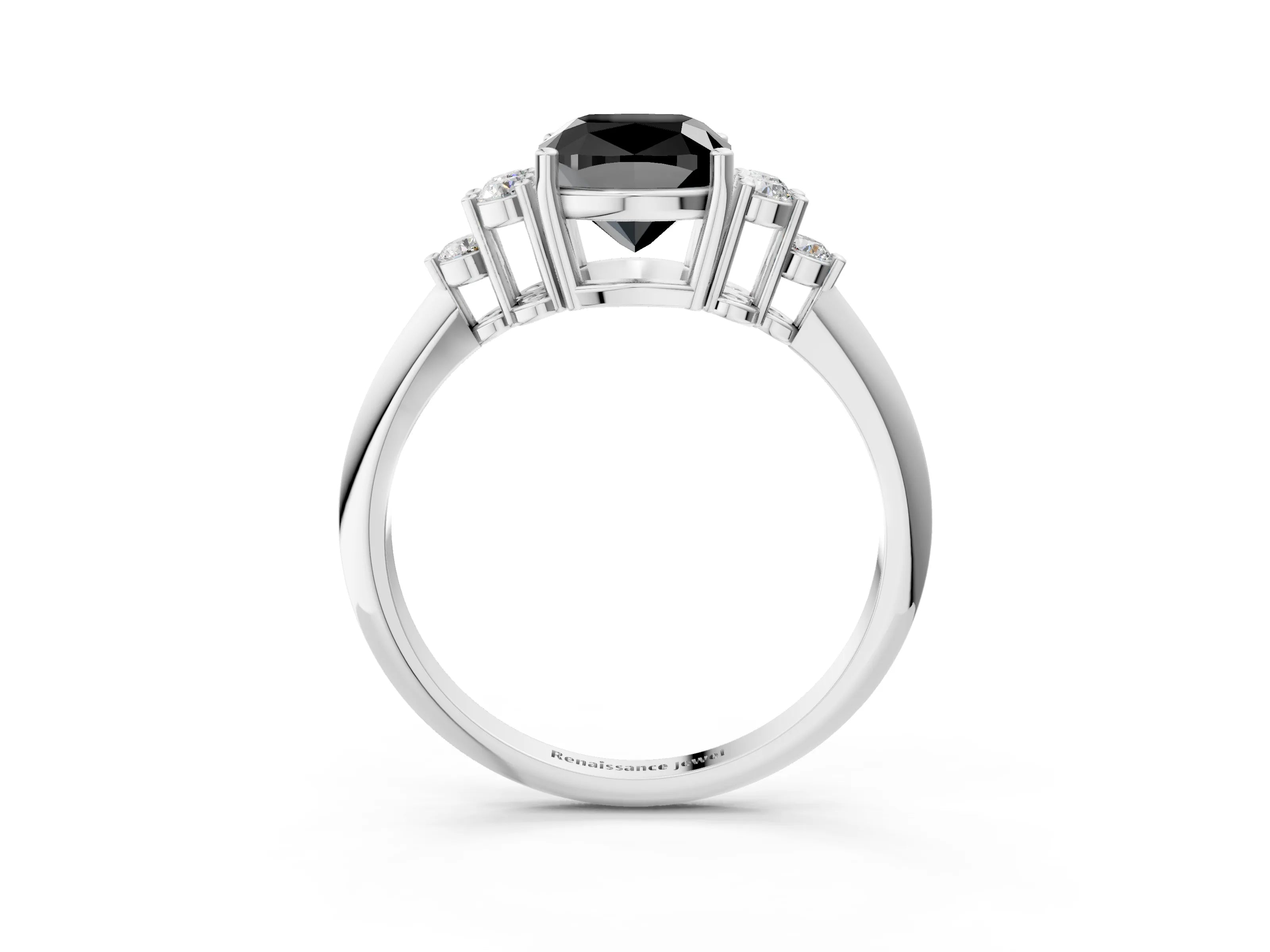 White gold Fancy Black Cushion Cut Cut Diamond Cluster Ring with Solitaire Band and Four-Prong Setting_27