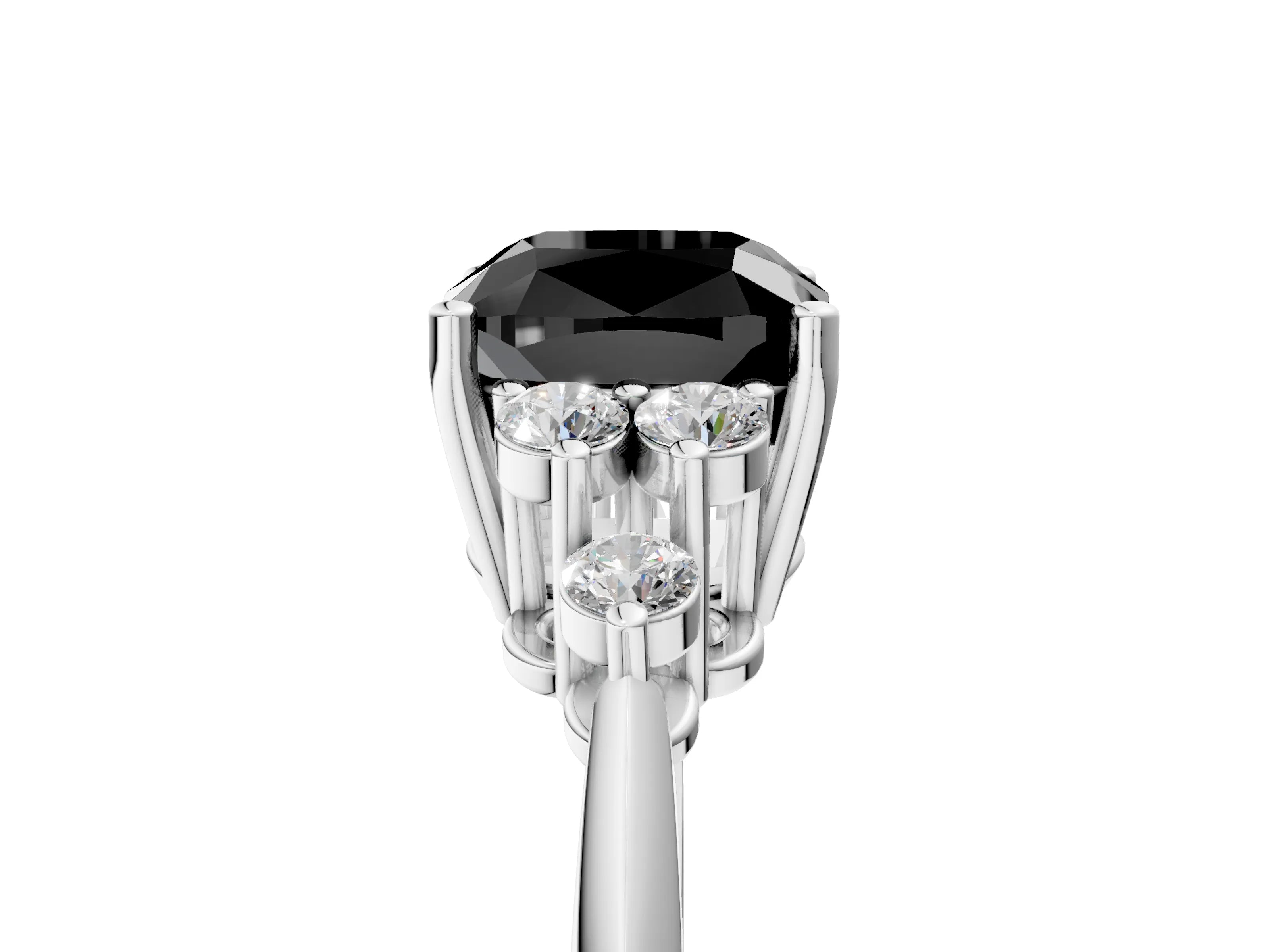 White gold Fancy Black Cushion Cut Cut Diamond Cluster Ring with Solitaire Band and Four-Prong Setting_29