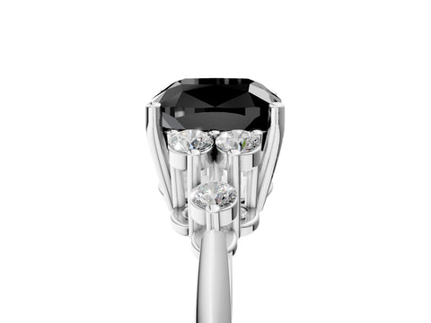 White gold Fancy Black Cushion Cut Cut Diamond Cluster Ring with Solitaire Band and Four-Prong Setting_29