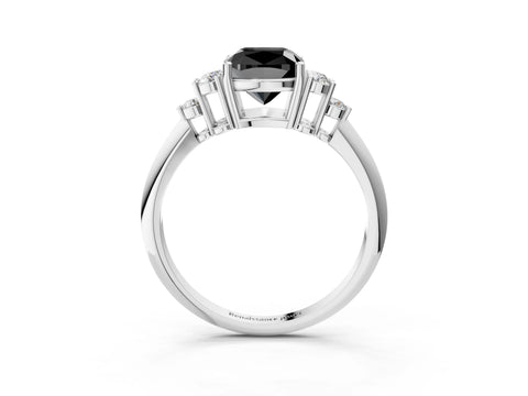 White gold Fancy Black Cushion Cut Cut Diamond Cluster Ring with Solitaire Band and Four-Prong Setting_3
