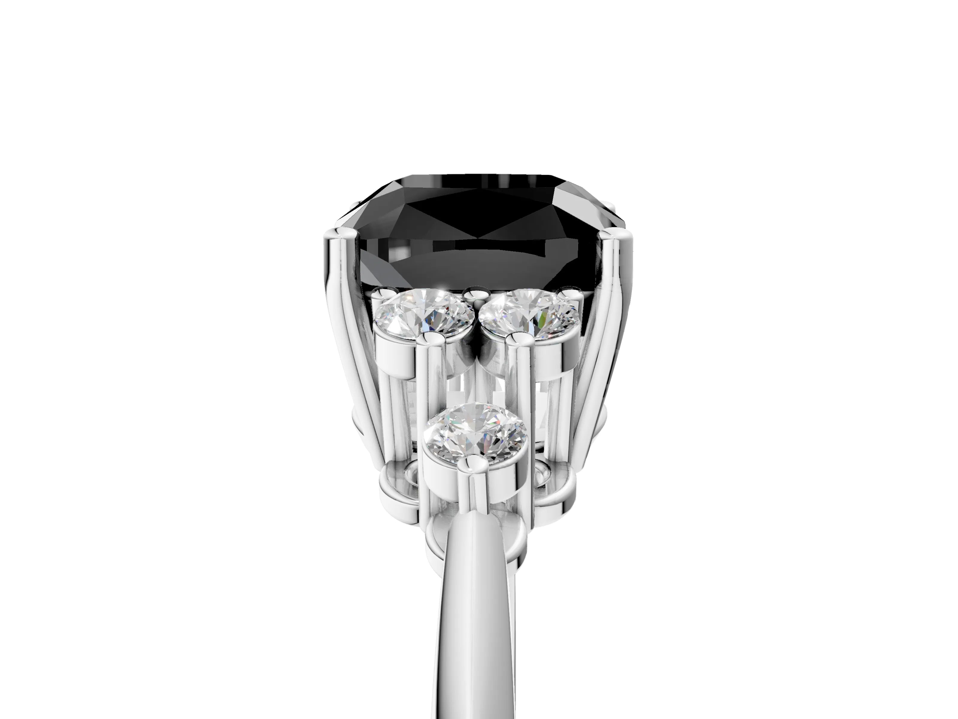 White gold Fancy Black Cushion Cut Cut Diamond Cluster Ring with Solitaire Band and Four-Prong Setting_5