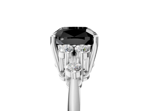 White gold Fancy Black Cushion Cut Cut Diamond Cluster Ring with Solitaire Band and Four-Prong Setting_5