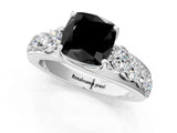 White gold Fancy Black Cushion Cut Cut Diamond Engagement Ring with Pavé Band and Four-Prong Setting_1