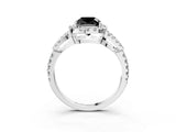 White gold Fancy Black Cushion Cut Cut Diamond Halo Engagement Ring with Open Split Pavé Band_3