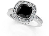 White gold Fancy Black Cushion Cut-Cut Diamond Halo Engagement Ring with Pave Band and Prong Setting_1