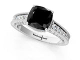 White gold Fancy Black Cushion Cut Cut Diamond Milgrain Pave Band Four-Prong Setting Ring_28