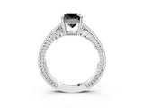 White gold Fancy Black Cushion Cut Cut Diamond Milgrain Pave Band Four-Prong Setting Ring_30