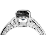 White gold Fancy Black Cushion Cut Cut Diamond Milgrain Pave Band Four-Prong Setting Ring_31