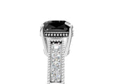 White gold Fancy Black Cushion Cut Cut Diamond Milgrain Pave Band Four-Prong Setting Ring_32