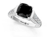 White gold Fancy Black Cushion Cut Cut Diamond Pavé Band Solitaire with Four-Prong Setting_1