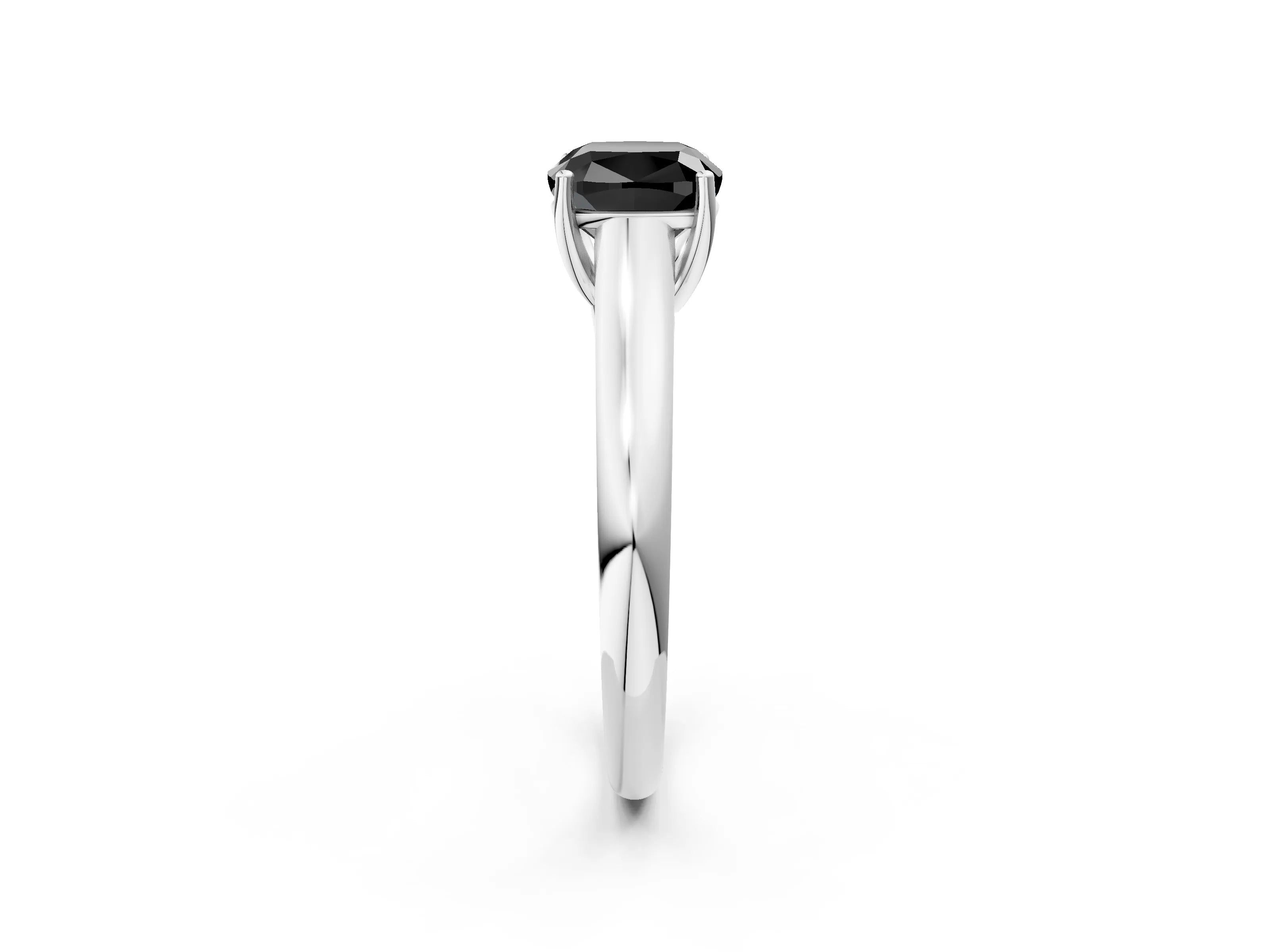 White gold Fancy Black Cushion Cut Cut Diamond Solitaire Engagement Ring with Tapered Plain Band and Four-Prong Setting_14
