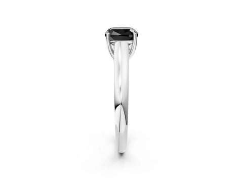 White gold Fancy Black Cushion Cut Cut Diamond Solitaire Engagement Ring with Tapered Plain Band and Four-Prong Setting_14