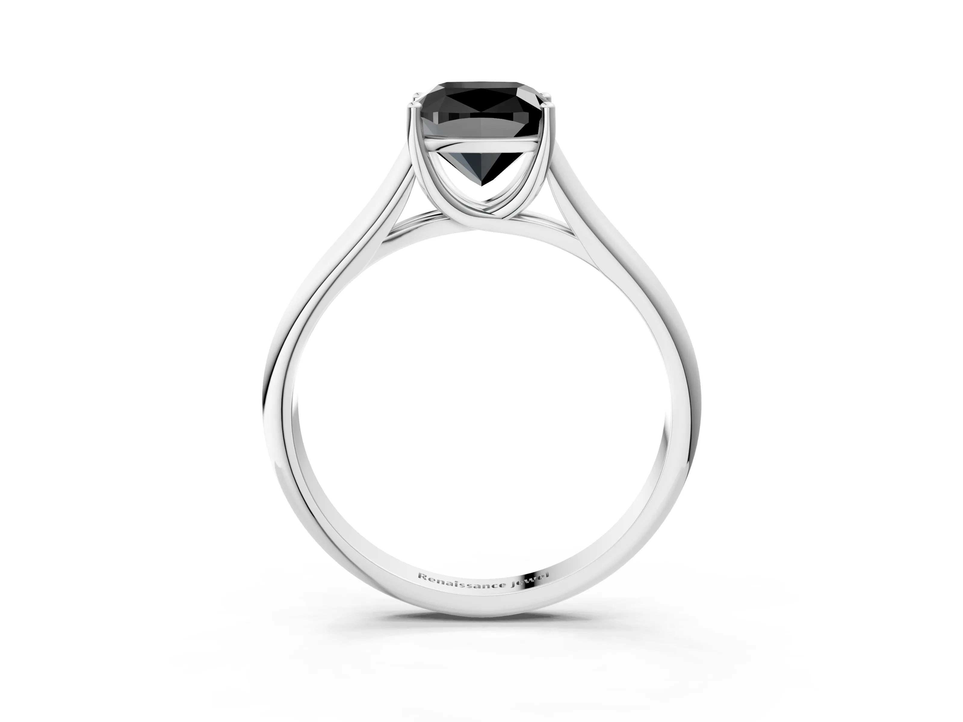 White gold Fancy Black Cushion Cut Cut Diamond Solitaire Engagement Ring with Tapered Plain Band and Four-Prong Setting_15