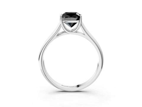 White gold Fancy Black Cushion Cut Cut Diamond Solitaire Engagement Ring with Tapered Plain Band and Four-Prong Setting_15