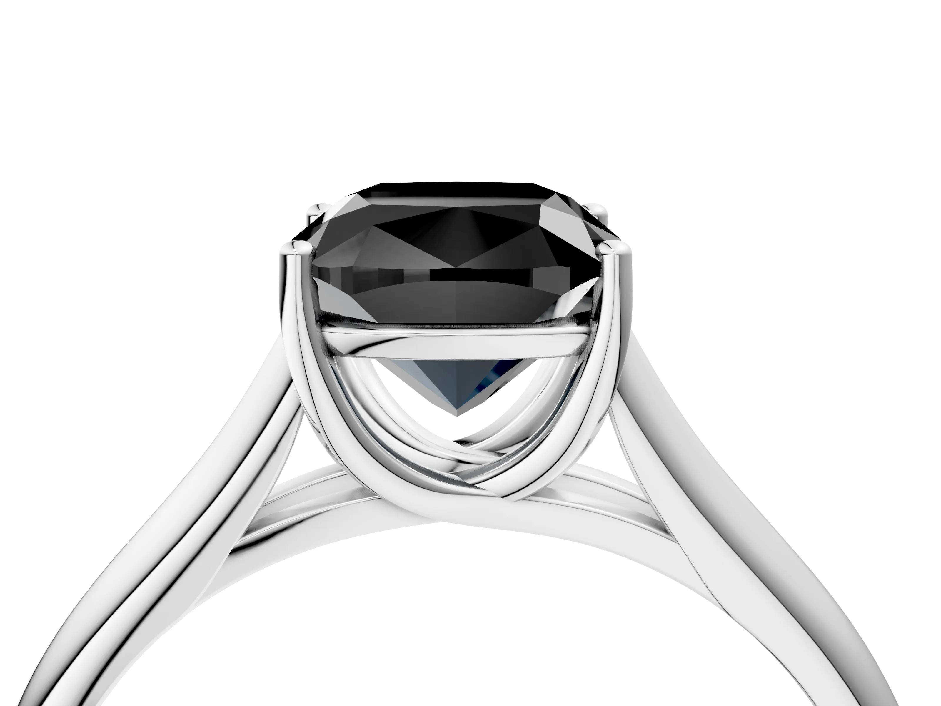 White gold Fancy Black Cushion Cut Cut Diamond Solitaire Engagement Ring with Tapered Plain Band and Four-Prong Setting_16