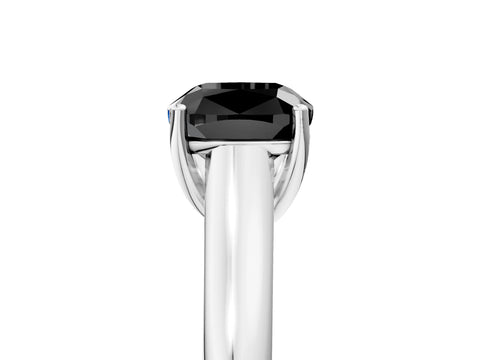 White gold Fancy Black Cushion Cut Cut Diamond Solitaire Engagement Ring with Tapered Plain Band and Four-Prong Setting_17