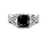 White gold Fancy Black Cushion Cut Cut Diamond Twisted Band with Milgrain Pave Setting and Four-Prong Setting_12