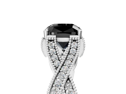 White gold Fancy Black Cushion Cut Cut Diamond Twisted Band with Milgrain Pave Setting and Four-Prong Setting_17