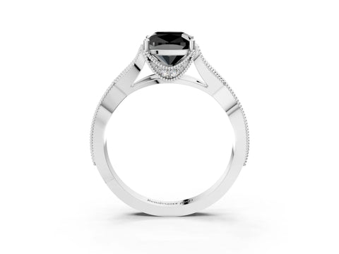 White gold Fancy Black Cushion Cut Cut Diamond Twisted Band with Milgrain Pave Setting and Four-Prong Setting_3
