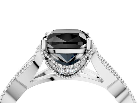 White gold Fancy Black Cushion Cut Cut Diamond Twisted Band with Milgrain Pave Setting and Four-Prong Setting_4