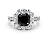 White gold Fancy Black Cushion Cut Cut Halo Diamond Pavé Engagement Ring with Milgrain Detailing_12
