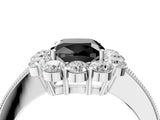 White gold Fancy Black Cushion Cut Cut Halo Diamond Pavé Engagement Ring with Milgrain Detailing_16