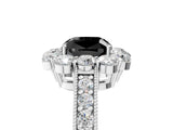 White gold Fancy Black Cushion Cut Cut Halo Diamond Pavé Engagement Ring with Milgrain Detailing_17