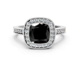 White gold Fancy Black Cushion Cut Cut Halo Pavé Diamond Ring