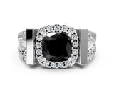 White gold Fancy Black Cushion Cut Cut Halo Split Shank Prong Set Ring