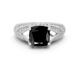White gold Fancy Black Cushion Cut Cut Milgrain Pave Diamond Engagement Ring with Four-Prong Setting_15