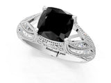 White gold Fancy Black Cushion Cut Cut Milgrain Pave Diamond Engagement Ring with Four-Prong Setting_16