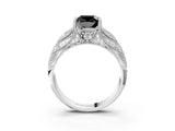 White gold Fancy Black Cushion Cut Cut Milgrain Pave Diamond Engagement Ring with Four-Prong Setting_18