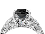 White gold Fancy Black Cushion Cut Cut Milgrain Pave Diamond Engagement Ring with Four-Prong Setting_19
