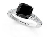 White gold Fancy Black Cushion Cut Cut Pavé Band Solitaire Ring with Four-Prong Setting_1