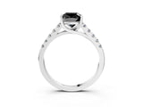 White gold Fancy Black Cushion Cut Cut Pavé Band Solitaire Ring with Four-Prong Setting_3