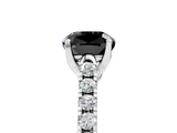 White gold Fancy Black Cushion Cut Cut Pavé Band Solitaire Ring with Four-Prong Setting_5