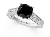 White gold Fancy Black Cushion Cut Cut Pave Band Milgrain Solitaire Ring_1