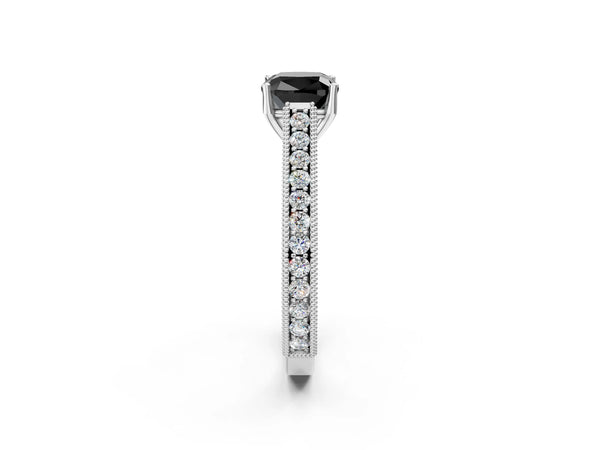 Platinum Cushion Cut Vintage Pave Engagement Ring Setting for Black Center