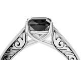 White gold Fancy Black Cushion Cut Cut Pave Band Milgrain Solitaire Ring_4