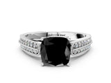 White gold Fancy Black Cushion Cut Cut Pave Split Shank Engagement Ring with Four-Prong Setting_12