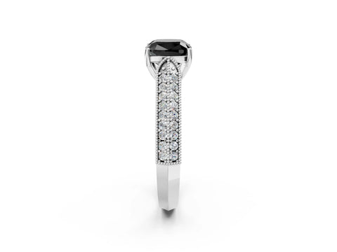 White gold Fancy Black Cushion Cut Cut Pave Split Shank Engagement Ring with Four-Prong Setting_14