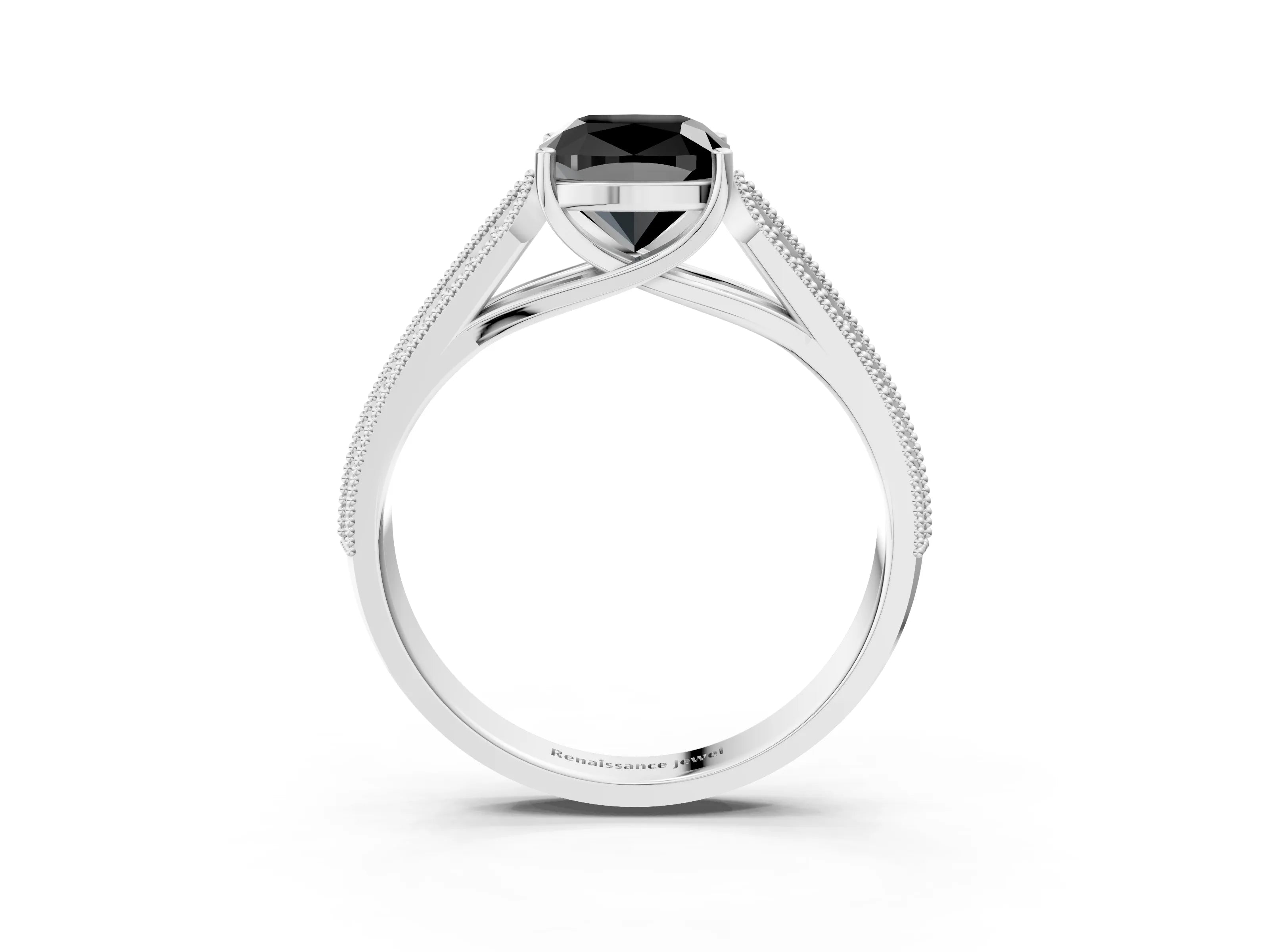 White gold Fancy Black Cushion Cut Cut Pave Split Shank Engagement Ring with Four-Prong Setting_15