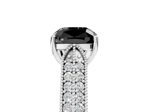 White gold Fancy Black Cushion Cut Cut Pave Split Shank Engagement Ring with Four-Prong Setting_17