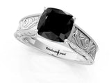 White gold Fancy Black Cushion Cut Cut Solitaire Engraved Band with Four-Prong Setting_1