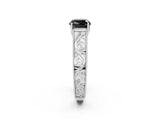 White gold Fancy Black Cushion Cut Cut Solitaire Engraved Band with Four-Prong Setting_2
